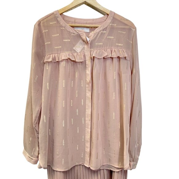 Loft NWT 2 Piece Pink Chiffon Gauzy Sheer Skirt & Blouse Set - Picture 2 of 9